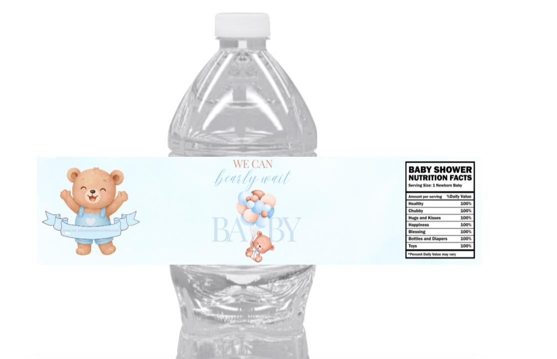 We Can Barely Wait Baby Shower Water Bottle Labels | Cute Teddy Bear Design | 12pcs|Glossy