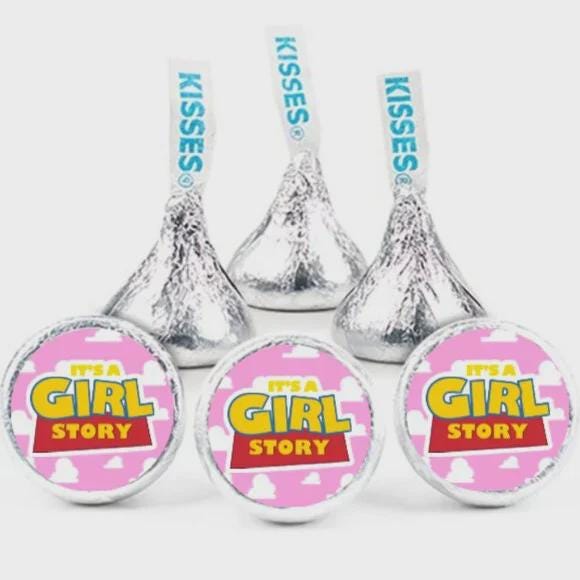 It's a Girl Story Baby Shower Candy Sticker Decal Set, 0.75 Inch, Pink