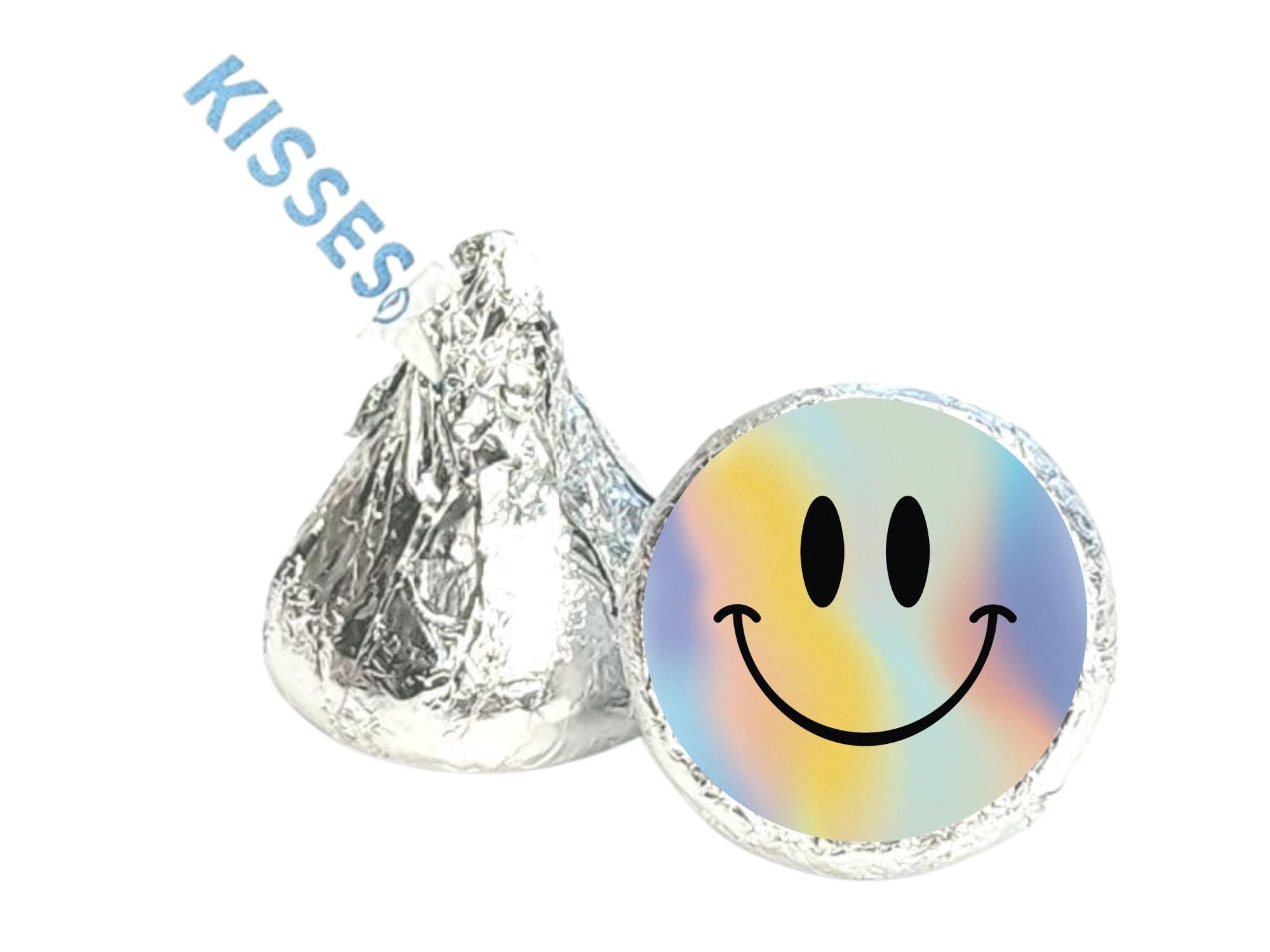Holographic Smiley Face Candy Kiss Decals | Festive Peel and Stick Stickers | 100 Count
