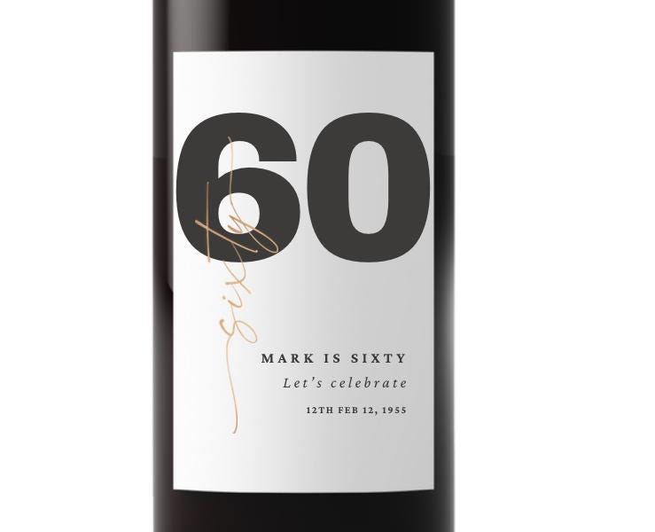 Personalized 60th Birthday Wine Labels | Custom Name Design | Glossy Bottle Decor | Set of 4