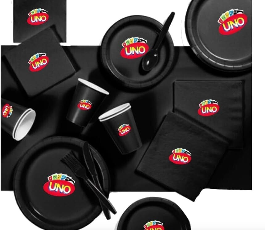 Custom Birthday Card Game Party Paper Plates, Black, Large and Small Sizes, 60 piece Combo Pack