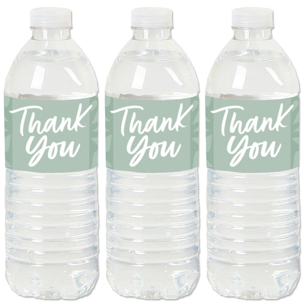 Thank You Water Bottle Labels | Green Floral Design | 12 Count | Event Decorations