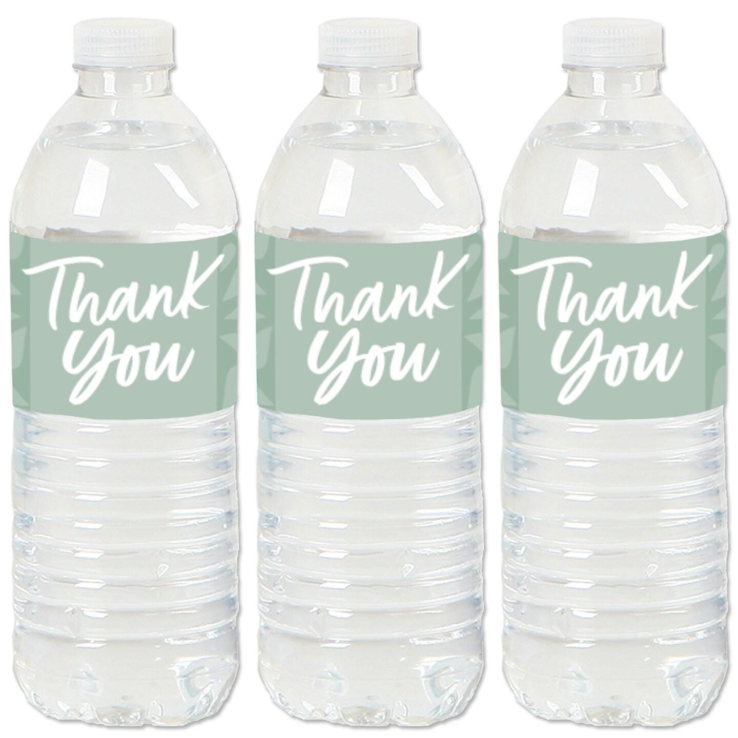 Thank You Water Bottle Labels | Green Floral Design | 12 Count | Event Decorations