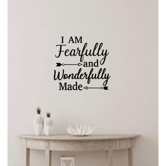 Inspirational Wall Decal 'I Am Fearfully and Wonderfully Made', Arrow Design, 23.4x22.3 inches, Black