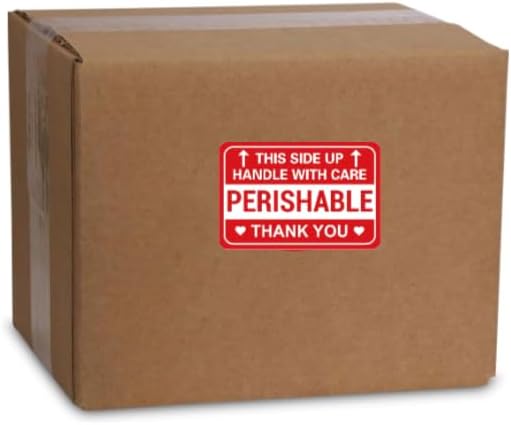 Perishable Shipping Labels, Handle with Care This Side Up, Red and White, Set of 40