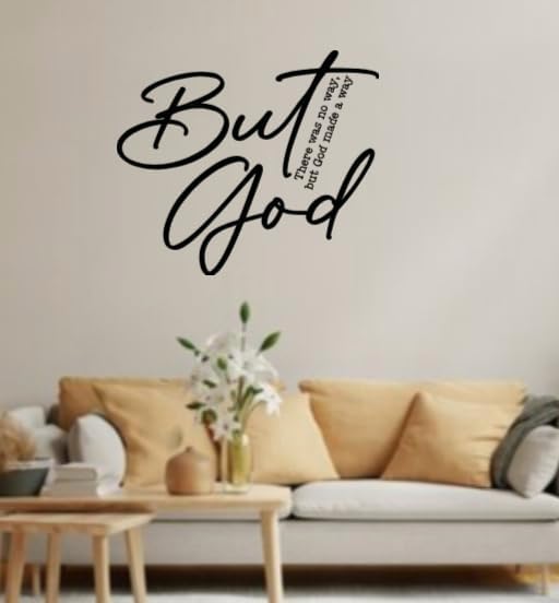 But God Wall Decal, Religious Scripture Quote, 13.4x11.5 inches, Black