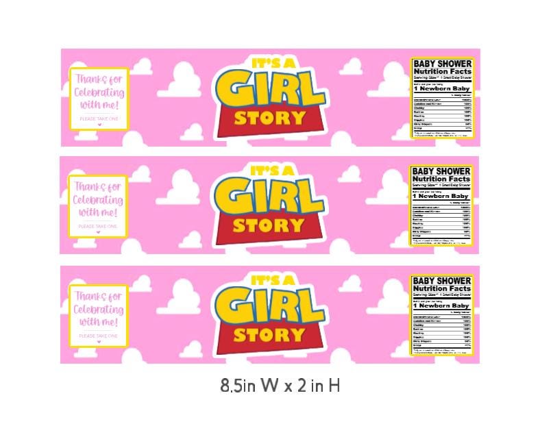 Baby Shower Water Bottle Labels, It's a Girl Story Theme, Pink Cloud Design, 8.5