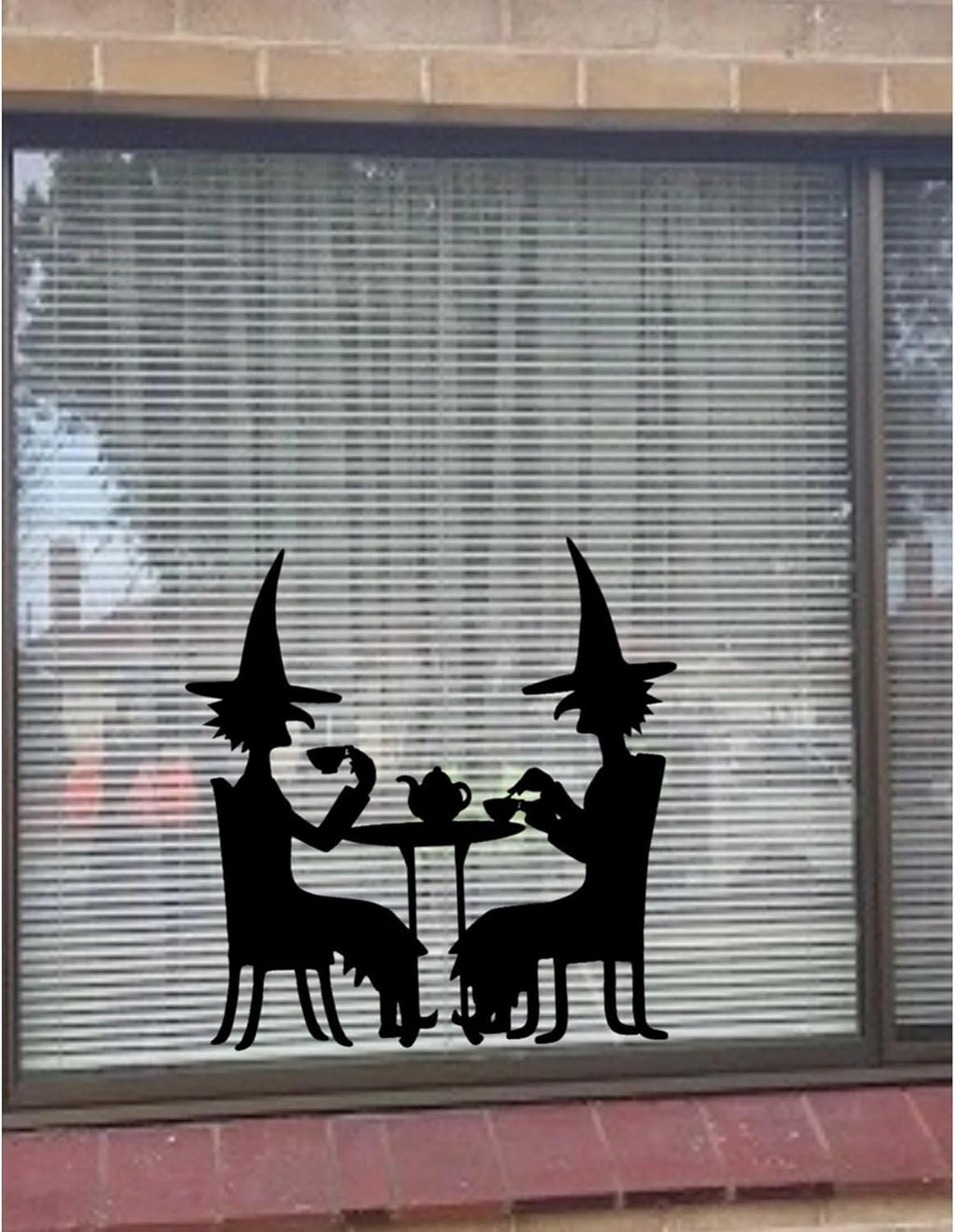 Halloween Witch Tea Party Window Silhouette Decal, Reusable Black Static Window Cling Decoration