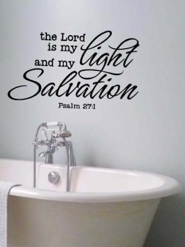 Religious Wall Decal, Psalm 27:1 Bible Verse, The Lord is My Light and Salvation Quote, 19 inches Wide