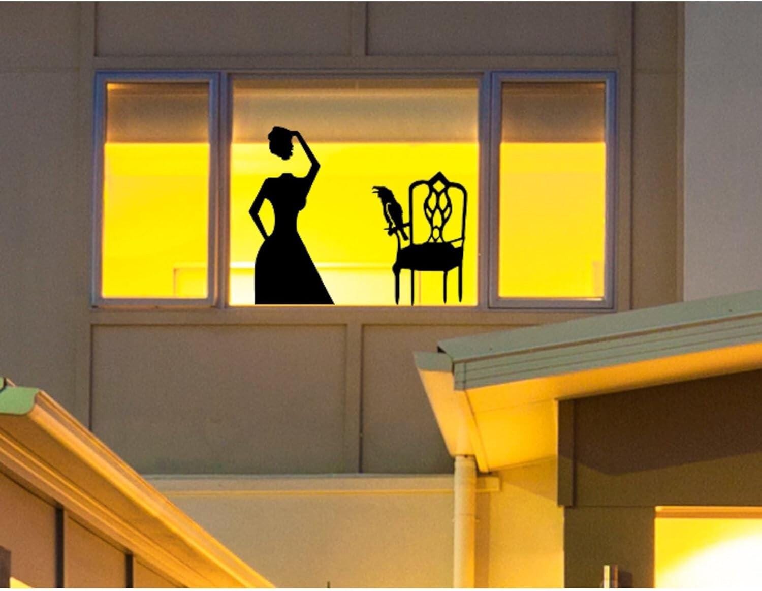 Window Cling Silhouette Decorations, Vintage Style Halloween Figure and Chair