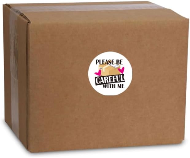 Please Be Careful with Me Shipping Labels, 60 Round Package Stickers, Pink Design, 2in