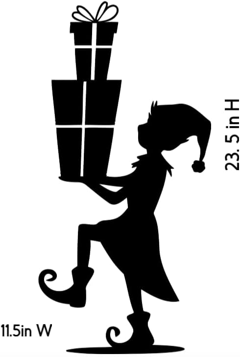 Large Elf Holiday Window Decal | Carrying Christmas Gifts Silhouette | Indoor Static Cling Vinyl