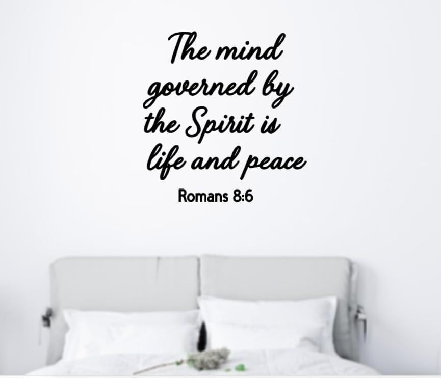 Religious Wall Decal, Romans 8:6 Bible Verse Quote, 11.5x12 inches, Black Script