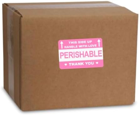 Pink Perishable Shipping Labels, Handle with Love, This Side Up, Set of 40 Stickers, 3in w x 2 in H