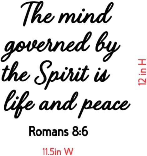 Religious Wall Decal, Romans 8:6 Bible Verse Quote, 11.5x12 inches, Black Script
