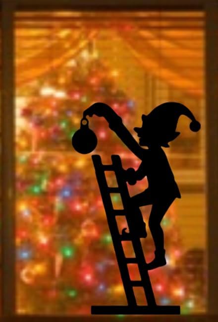 Large Elf Climbing Ladder Christmas Window Cling Decal | Reusable | Christmas Decor| 19H| Reusable