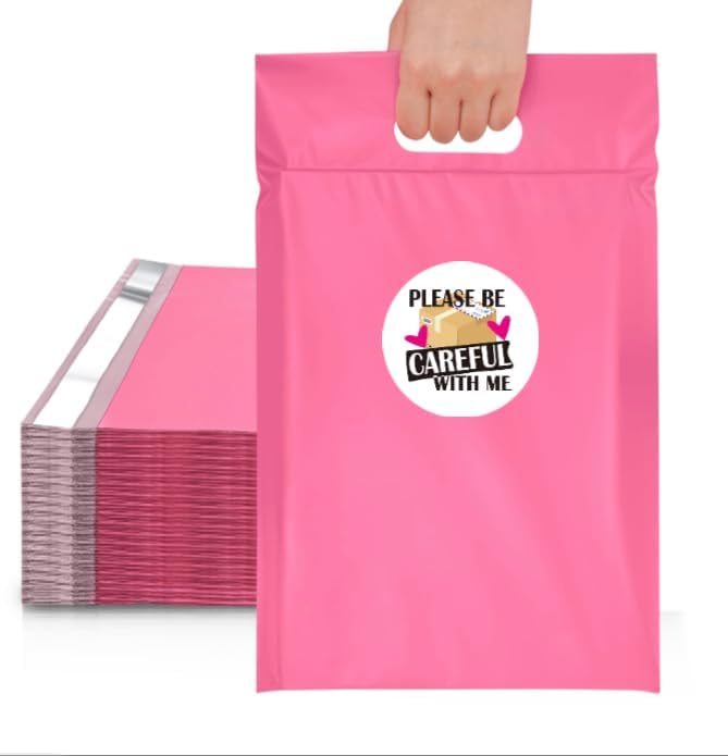 Please Be Careful with Me Shipping Labels, 60 Round Package Stickers, Pink Design, 2in