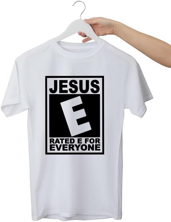 Jesus Rated E Iron Vinyl Decal | E for Everyone Faith Iron-On Design | Religious T-Shirt Graphic | | Hoodie