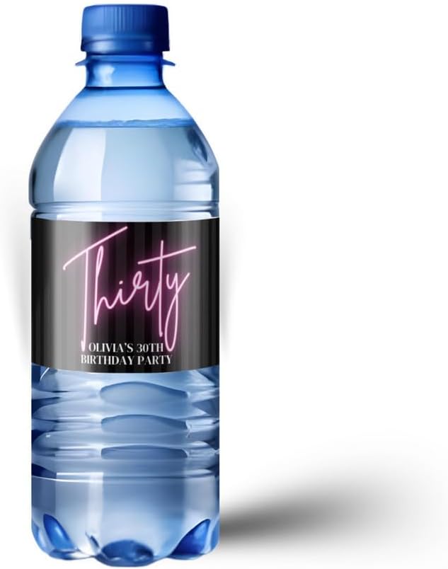Personalized 30th Birthday Water Bottle Labels |Milestone Party Favors| Party Table Accents| Glossy|12ct