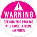 Warning Package Stickers, 2x2 Inches, Pink and White, Set of 100