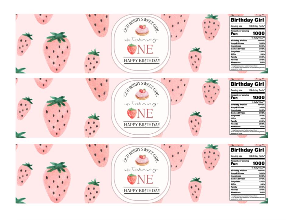Our Berry Sweet Girl Is Turning 1| Water Bottle Labels |12pcs | Strawberry Party| 1st Birthday