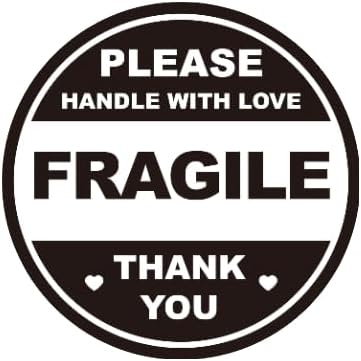 Fragile Handle with Love Shipping Labels, 1.2 inch Round Stickers, Black and White, Set of 72
