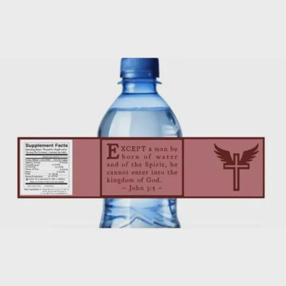 Biblical Scripture John 3:5, Spiritual Water Bottle Labels, Religious Cross Symbol, Set of 12