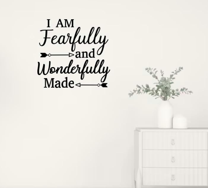 Inspirational Wall Decal 'I Am Fearfully and Wonderfully Made', Arrow Design, 23.4x22.3 inches, Black