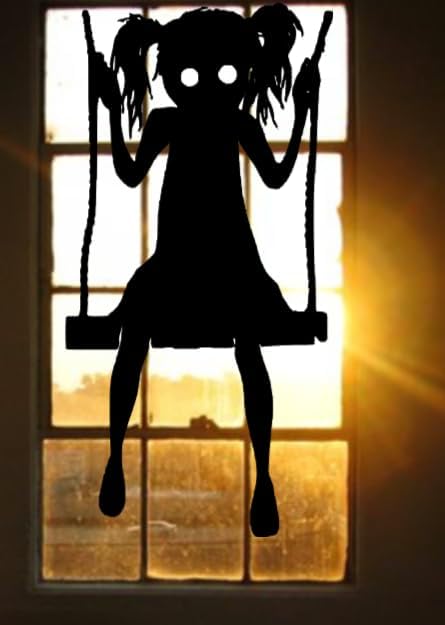 Halloween Spooky Girl Swinging Window Cling Decal | 23H | Reusable| Halloween Decals