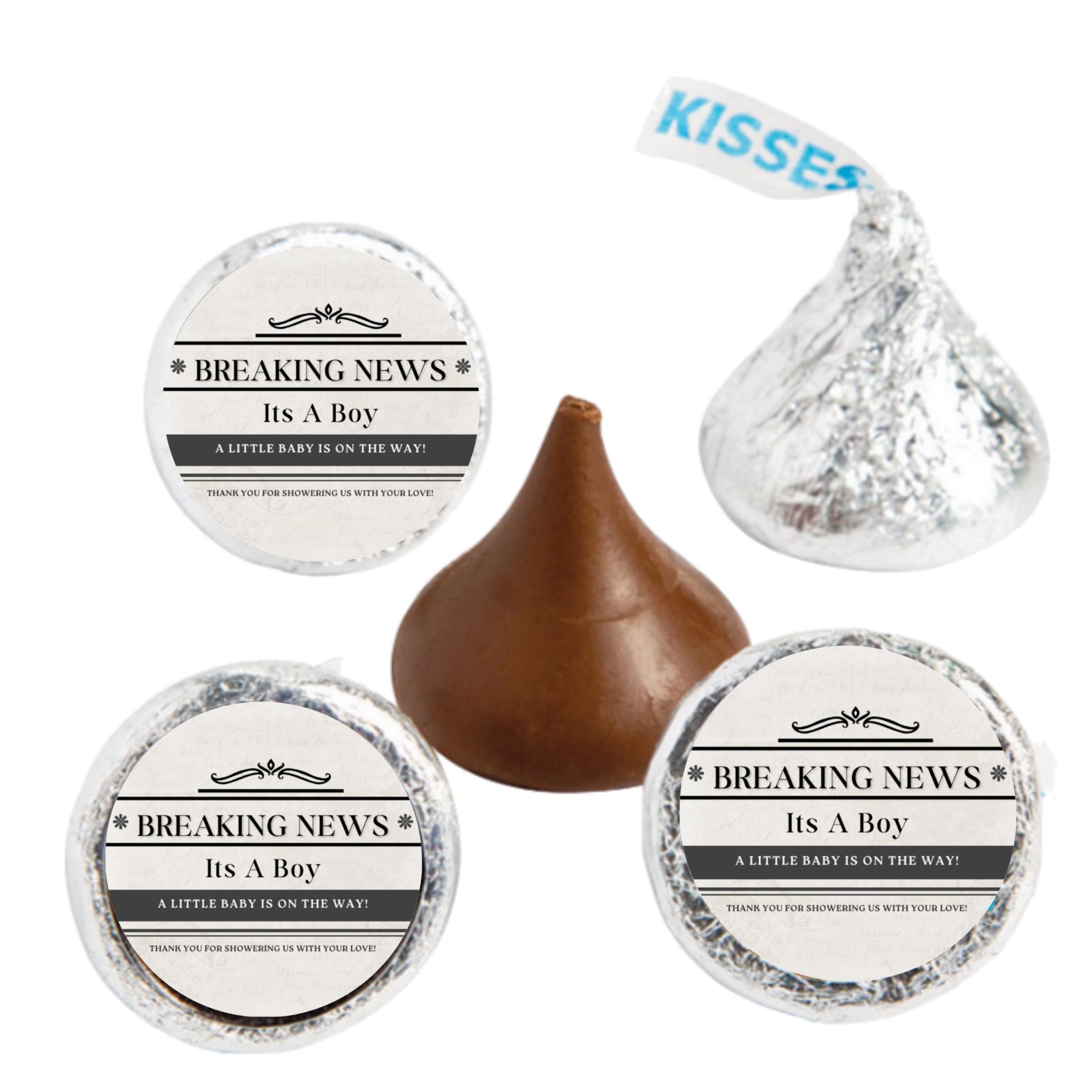 It's A Boy Newspaper Baby Shower Candy Stickers | Breaking News Labels | 100 Glossy Candy Kiss Sticker |Candy Table Accents
