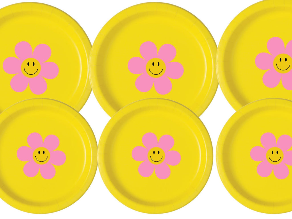 Flower Party Supplies for Girls | Yellow Paper Plates Set | Party Table Decor