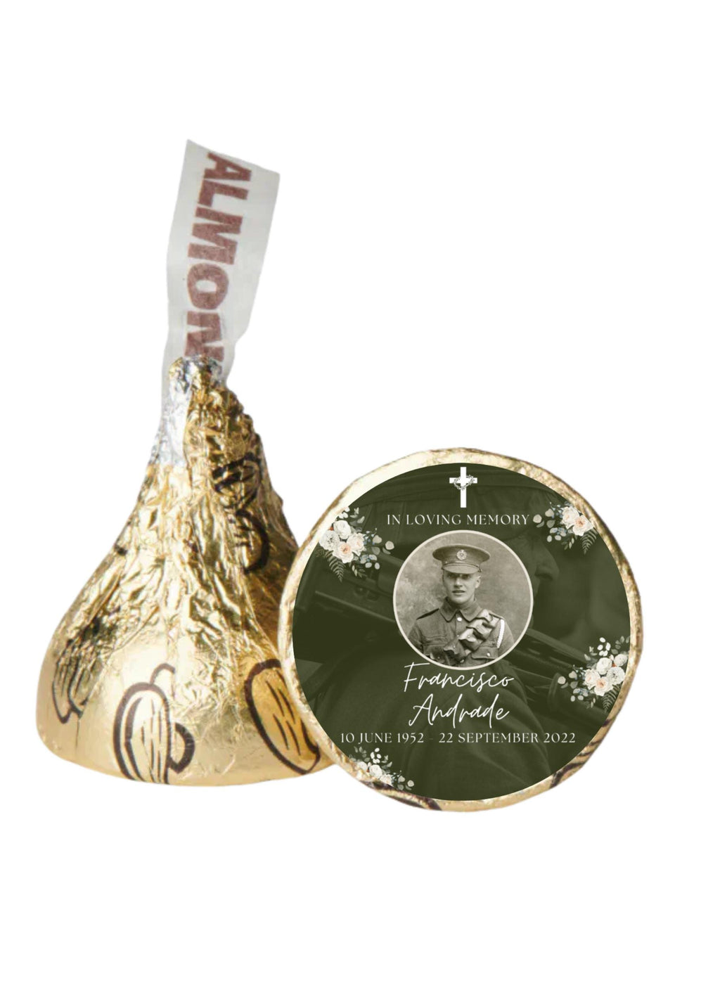 Personalized Military Memorial Candy Kiss Labels | In Loving Memory |100ct|Glossy|Military Tribute| Keepsake candy