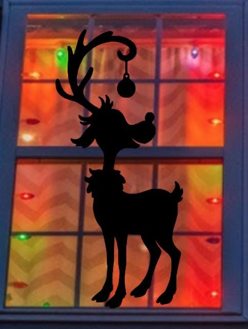 Large Reindeer Window Cling Decal | Christmas Window Decals | Reusable|Holiday Decoration| 23.5H