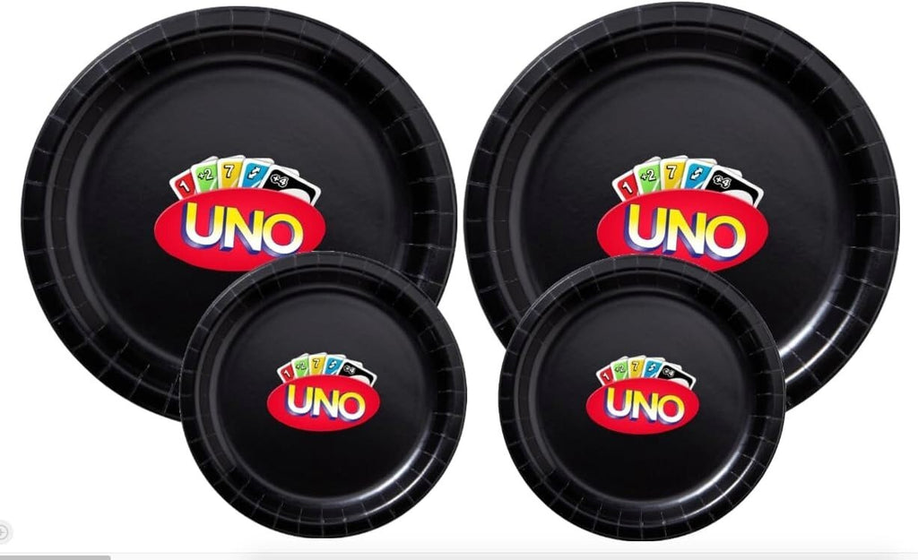 Custom Birthday Card Game Party Paper Plates, Black, Large and Small Sizes, 60 piece Combo Pack