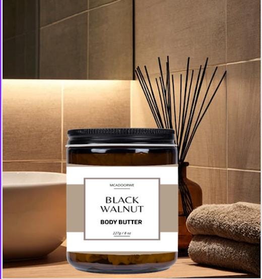 Black Walnut Whipped Body Butter | Handmade Organic Shea Mango Cocoa Blend |8 oz Jar