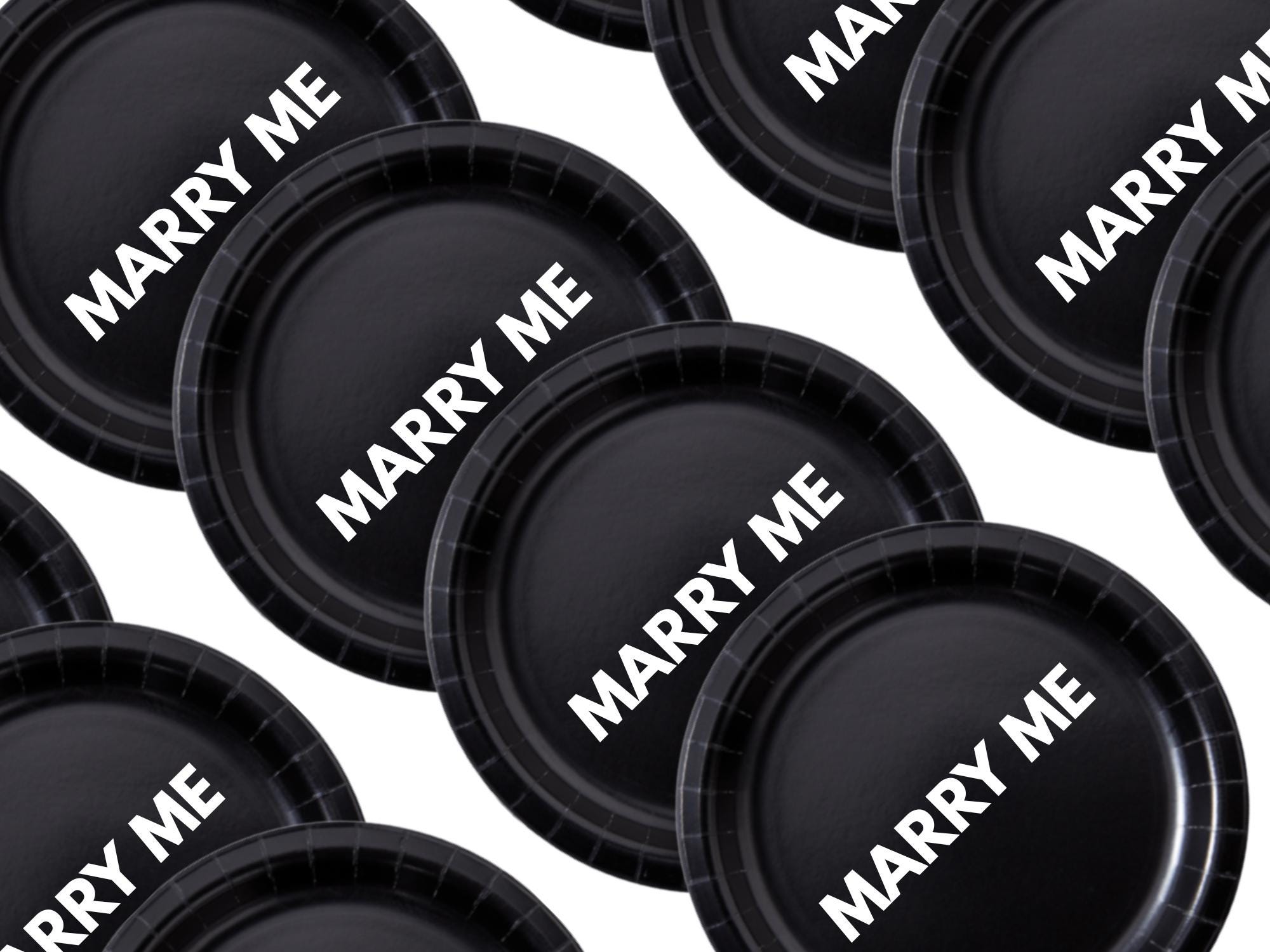 Engagement Party Plates | Black Marry Me Paper Plates Set | Romantic Table Decor