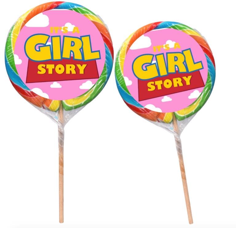 Its a Girl Story Swirl Pop Candy Labels- Baby Shower Lollipop Stickers-Its a Girl - Carnival Label