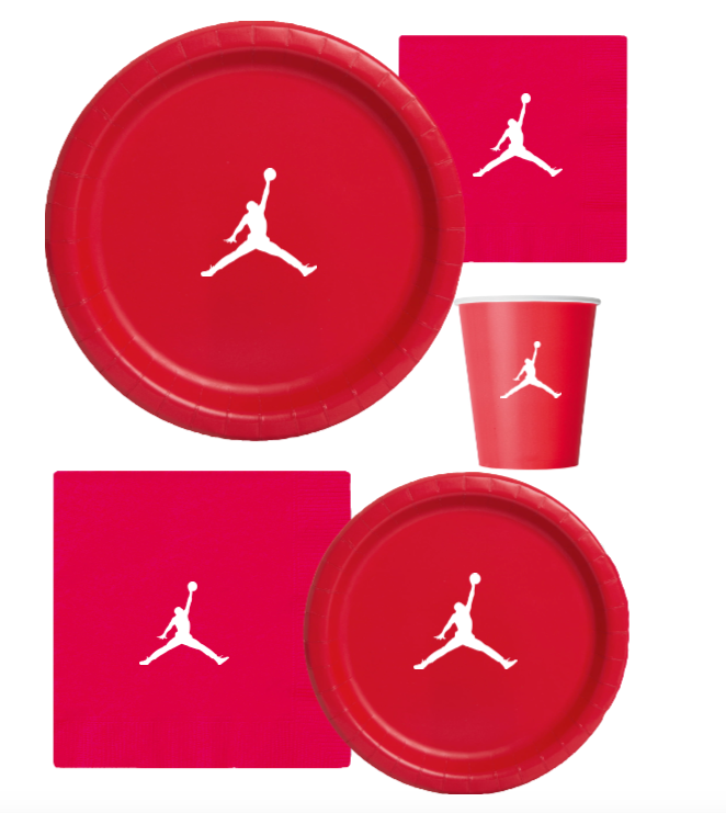 Custom shoe Paper Party Plates Set, Red, 60 Count, Basketball Theme, Jumpman