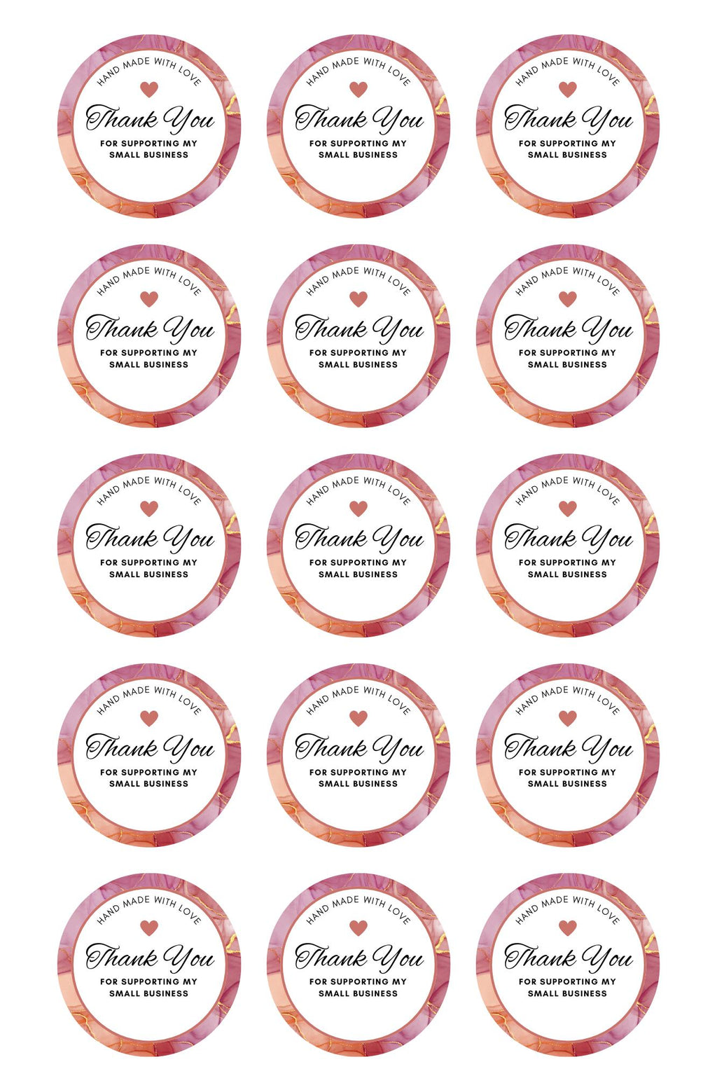 Business Thank You Stickers | 57 Pink Elegant Package Adhesive Labels | 1.75in Peel and Stick