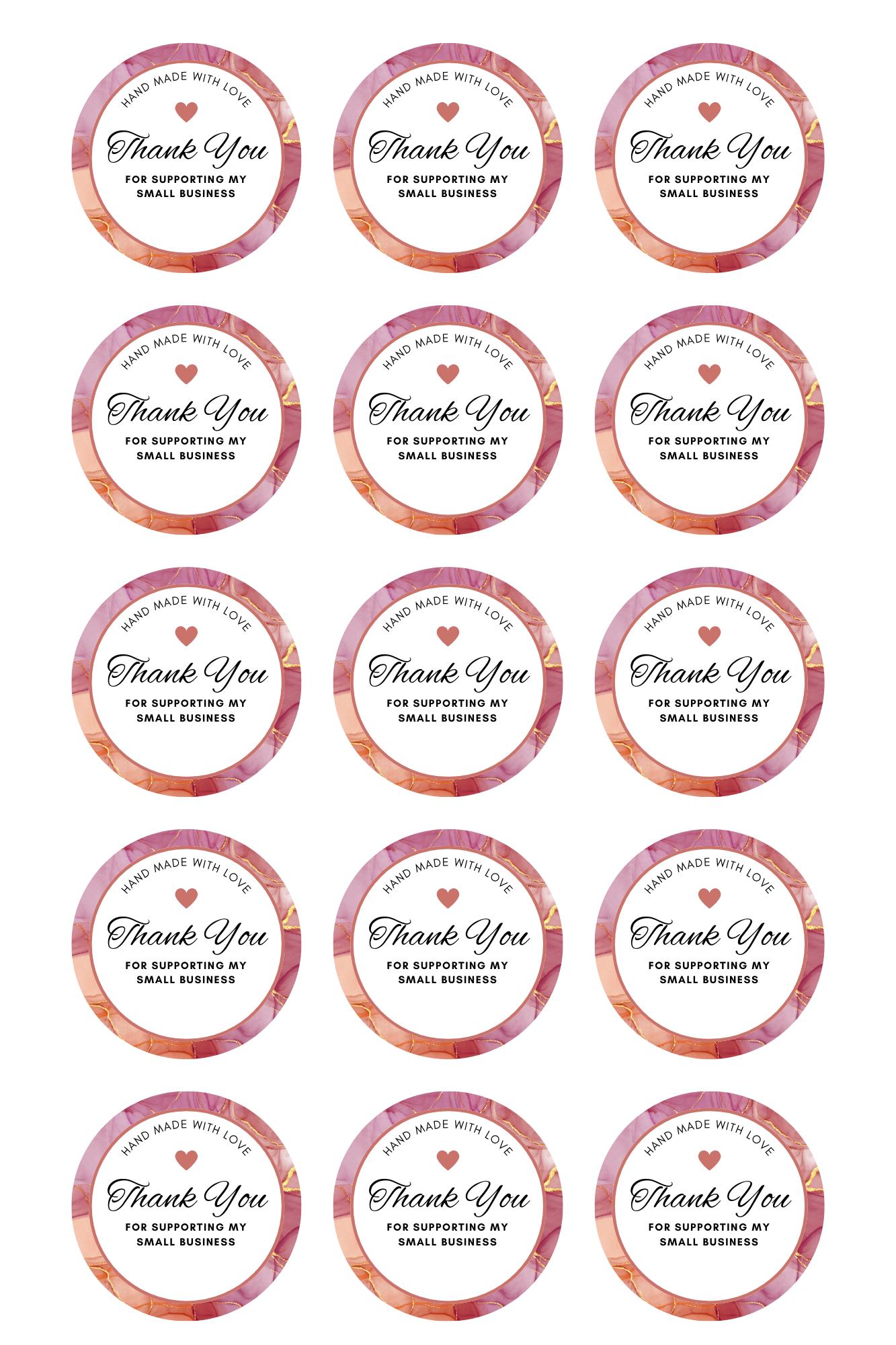 Business Thank You Stickers | 57 Pink Elegant Package Adhesive Labels | 1.75in Peel and Stick