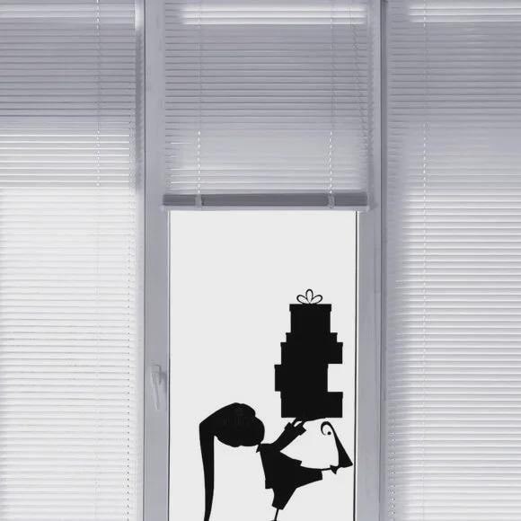 Giant CHRISTMAS ELF carrying Christmas Window Cling Decal silhouette|Reusable