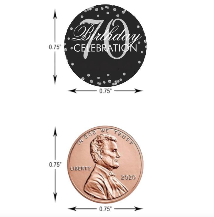 70th Birthday Candy Stickers | Custom Milestone Birthday Theme | 0.75" Glossy Vinyl| 100Ct