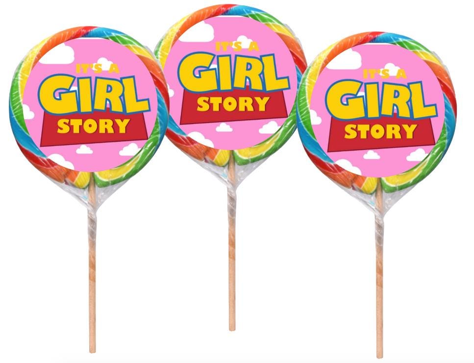 Its a Girl Story Swirl Pop Labels- Baby Shower Lollipop Stickers-Its a Girl - Carnival Label