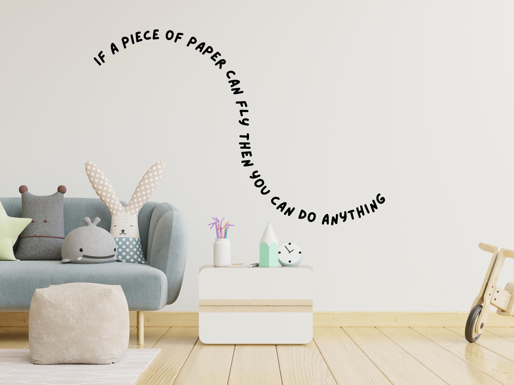 Fun Inspirational Wall Decal for Kids | Paper Airplane Quote | 17in x 11.5in| Black