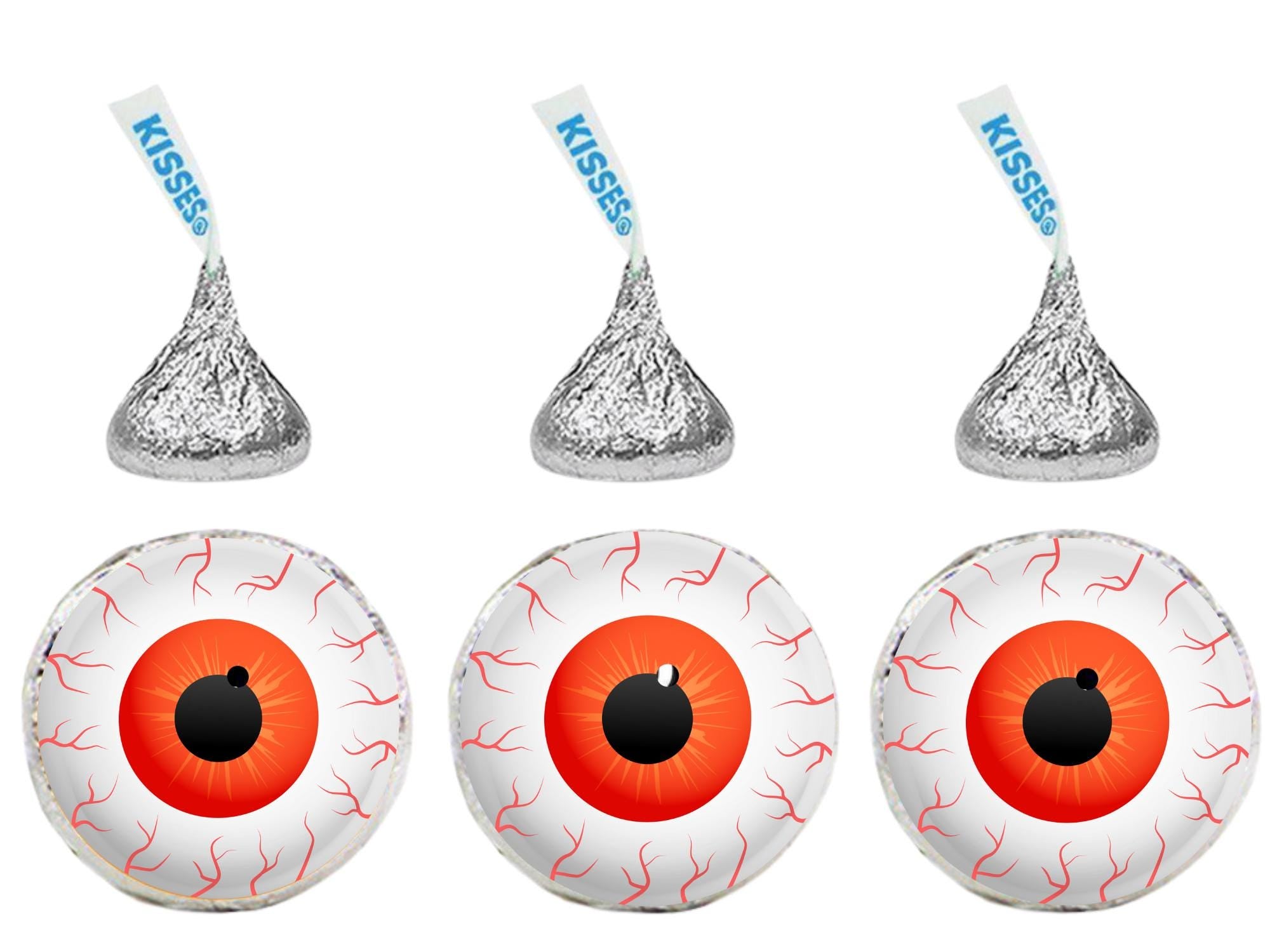 Halloween Eyeball Candy Kiss Stickers | White Peel and Stick Decals | 100 Pack