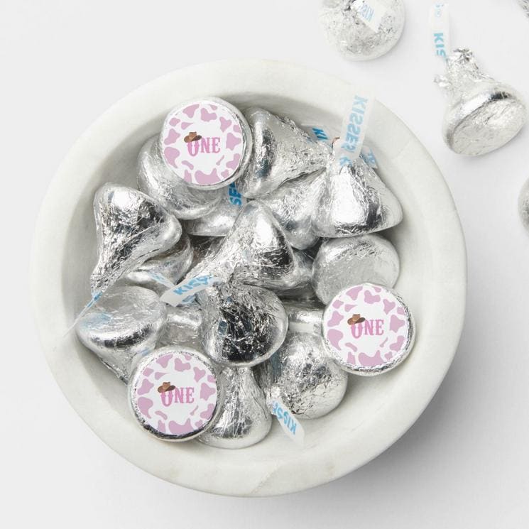 1st Birthday Cowgirl Candy Labels |Cow Print|Glossy| 100ct|0.75in|Candy Stickers