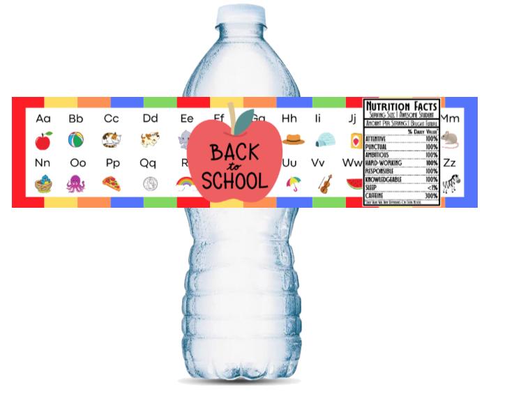 ABC Back to School Bottle Wrappers | Apple Theme Labels | 12 Count |Classroom Party|First Day Celebration