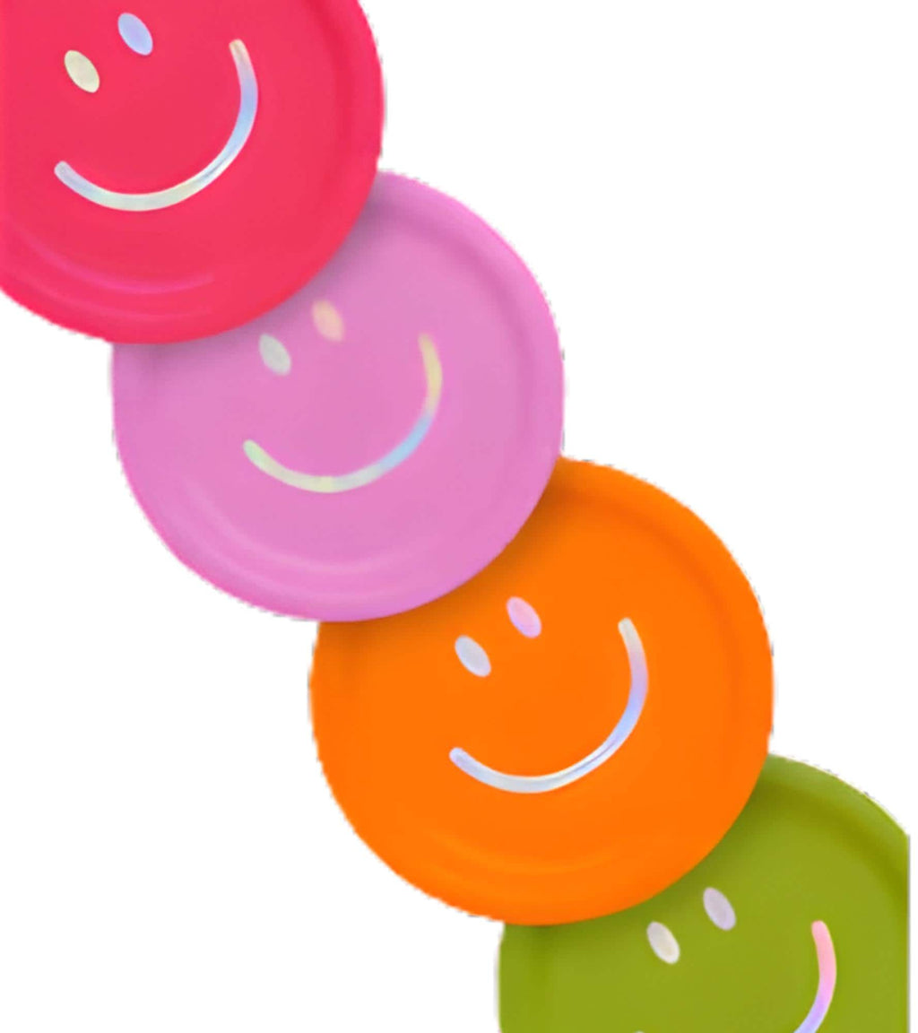Smiley Face Party Plates Multicolor | Pink Green Purple Orange Tableware | Dinner and Dessert