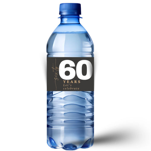 60th Birthday Water Bottle Labels | 60 Years Lets Celebrate | Party Table Decor | Glossy