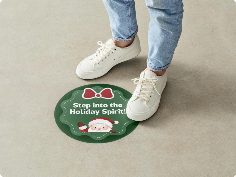 Step Into the Holiday Spirit Christmas Floor Decals | 6x6 Vinyl Removable Stickers | Set of 4